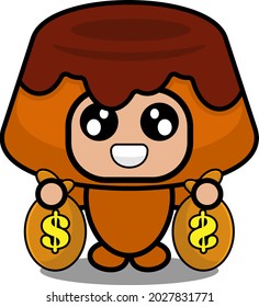 vector cartoon character cute brown cake food mascot costume holding money bag