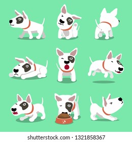 Vector cartoon character cute bull terrier dog poses for design.