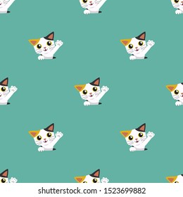 Vector cartoon character cute cat seamless pattern background for design.