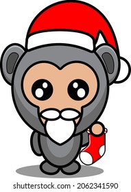 vector cartoon character cute christmas gorilla animal mascot costume holding socks