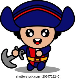 vector cartoon character cute columbus mascot costume throwing anchor. suitable for use on the day of colombus