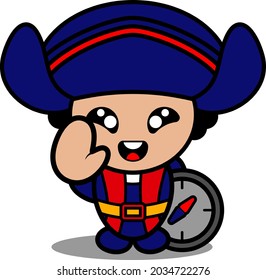 vector cartoon character cute columbus mascot costume holding compass. suitable for use on the day of colombus