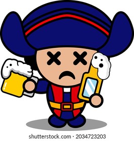 vector cartoon character cute columbus mascot costume holding bottle and drinking beer. suitable for use on the day of colombus