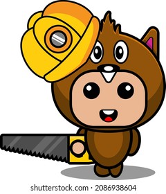 vector cartoon character cute construction beaver animal mascot costume holding saw