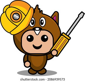vector cartoon character cute construction beaver animal mascot costume holding screwdriver