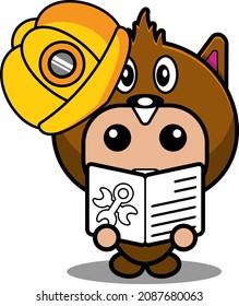 vector cartoon character cute construction beaver animal mascot costume holding book construction