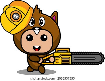 vector cartoon character cute construction beaver animal mascot costume holding chainsaw