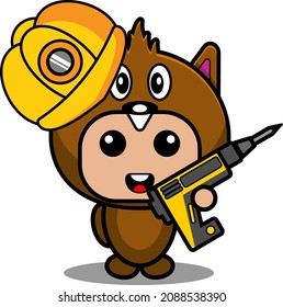 personaje de caricatura vectorial construcción lindo castor mascota animal sujetador máquina de perforación