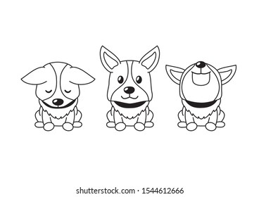 Vector cartoon character cute corgi dog poses for design.