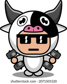 vector cartoon character cute cow animal mascot costume lifting barbell