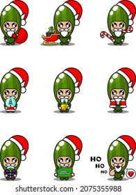 vector cartoon character cute cucumber vegetable mascot costume set christmas bundle