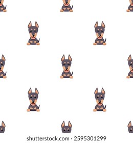Vector cartoon character cute doberman dog seamless pattern background for design.
