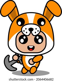 vector cartoon character cute dog animal mascot costume throwing anchor