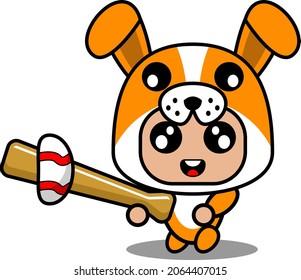 vector cartoon character cute dog animal mascot costume playing baseball