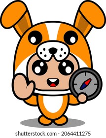 personaje de caricatura vectorial lindo perro disfraz de mascota con brújula