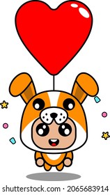 Vektorcartoon-Charakter süße Hunde-Maskottchen-Kostüme mit Geburtstagsliebe-Ballon