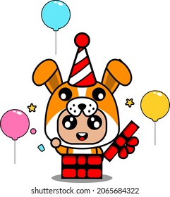 vector cartoon character cute dog animal mascot costume birthday gift