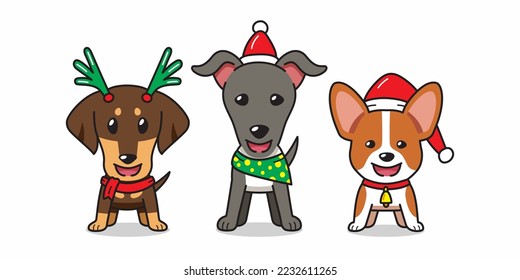 Vector cartoon character cute dogs christmas costumes for design.