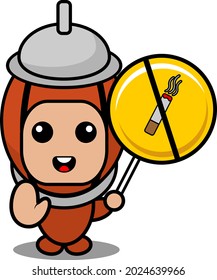 vector cartoon character cute doodle pepper grinder mascot costume holding no smoking sign