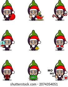 vector cartoon character cute eggplant vegetable mascot costume set christmas bundle