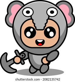 vector cartoon character cute elephant animal mascot costume throwing anchor