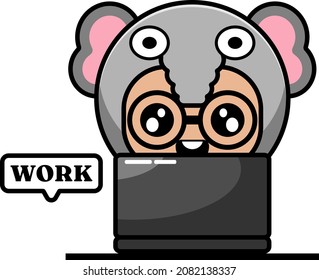 vector cartoon character cute elephant animal mascot costume at work