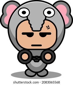 vector cartoon character cute elephant animal mascot costume hand in handcuffs