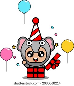 personaje de dibujos animados vectores lindo elefante mascota animal de disfraces regalo de cumpleaños