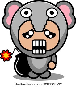 vector cartoon character cute elephant animal mascot of costume holding bomb