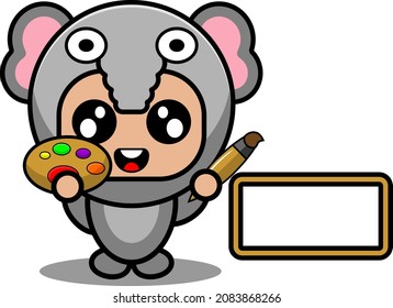 personaje de caricatura vectorial herramienta de pintura para disfraces de mascota animal de elefante lindo