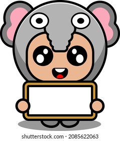 vector cartoon character cute elephant animal mascot costume holding whiteboard