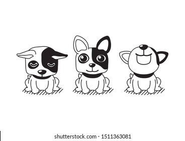 Vector cartoon character cute french bulldog poses for design.