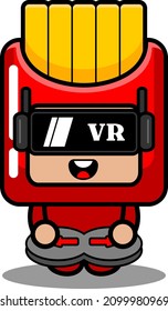 vector cartoon character cute french fries food mascot costume playing virtual reality game