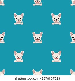 Vector cartoon character cute french bulldog seamless pattern background for design.