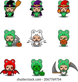 vector cartoon character cute frog animal mascot costume set bundle halloween