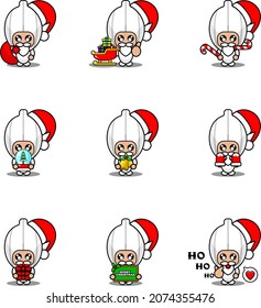 Vektor Cartoon Charakter süße Knoblauch Gemüse Maskottchen Set Weihnachtsbündel