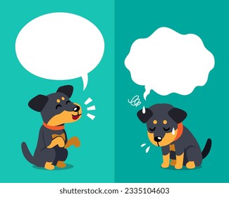 Vector cartoon character cute german hunting terrier dog expressing different emotions with speech bubbles for design.