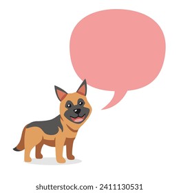 Vector cartoon character cute german shepherd with speech bubble for design.