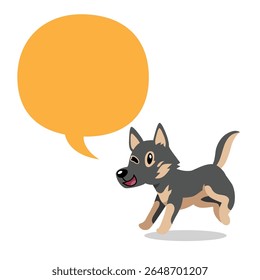 Vector cartoon character cute german shepherd dog with speech bubble for design.