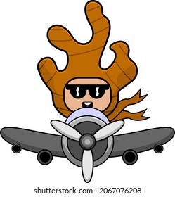 vector cartoon character cute ginger spice mascot costume riding a plane