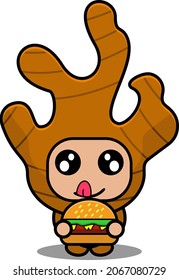 vector cartoon character cute ginger spice mascot costume eating burger