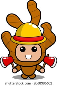 vector cartoon character cute ginger spice mascot costume wearing farmer's hat and holding