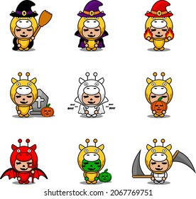 vector cartoon character cute giraffe animal mascot costume set halloween bundle