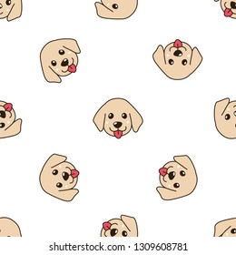 Vector cartoon character cute golden retriever puppy dog seamless pattern for design.