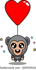 vector cartoon character cute gorilla animal mascot costume birthday party with love flying balloon