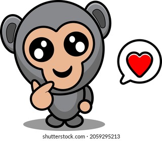 Vector Cartoon Character Cute Gorilla Animal Mascot Costume With Love Chat Bubble