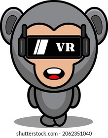 vector cartoon character cute gorilla animal mascot costume wearing virtual rearity glasses