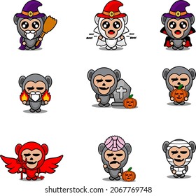 vector cartoon character cute gorilla animal mascot costume set halloween bundle