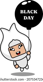 Vektorcartoon-Charakter süße Zahnmaskottkostüme, die einen schwarzen Tagesballon hält