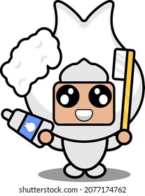 vector cartoon character cute gum tooth mascot costume holding toothpaste and toothbrush